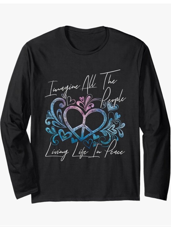 Tops - Unisex Long Sleeve Tee Graphics "Imagine All The People Living Life In Peace"